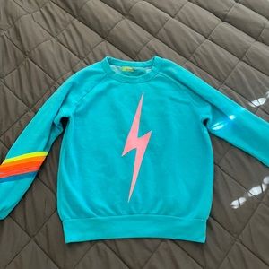 Aviator Nation Blue Sweatshirt with pink lightning bolt!
